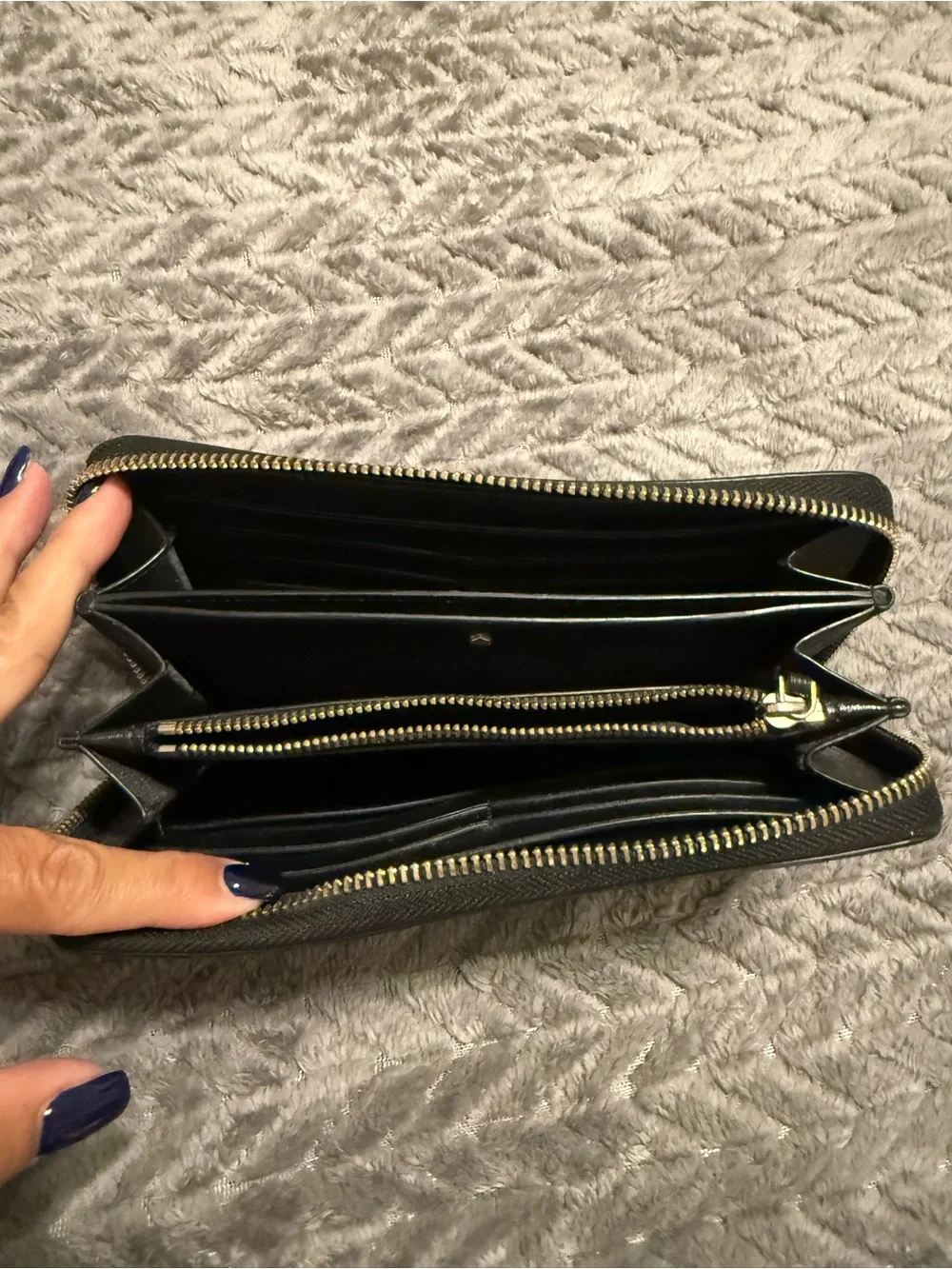 kate spade black wallet with cream polka dots